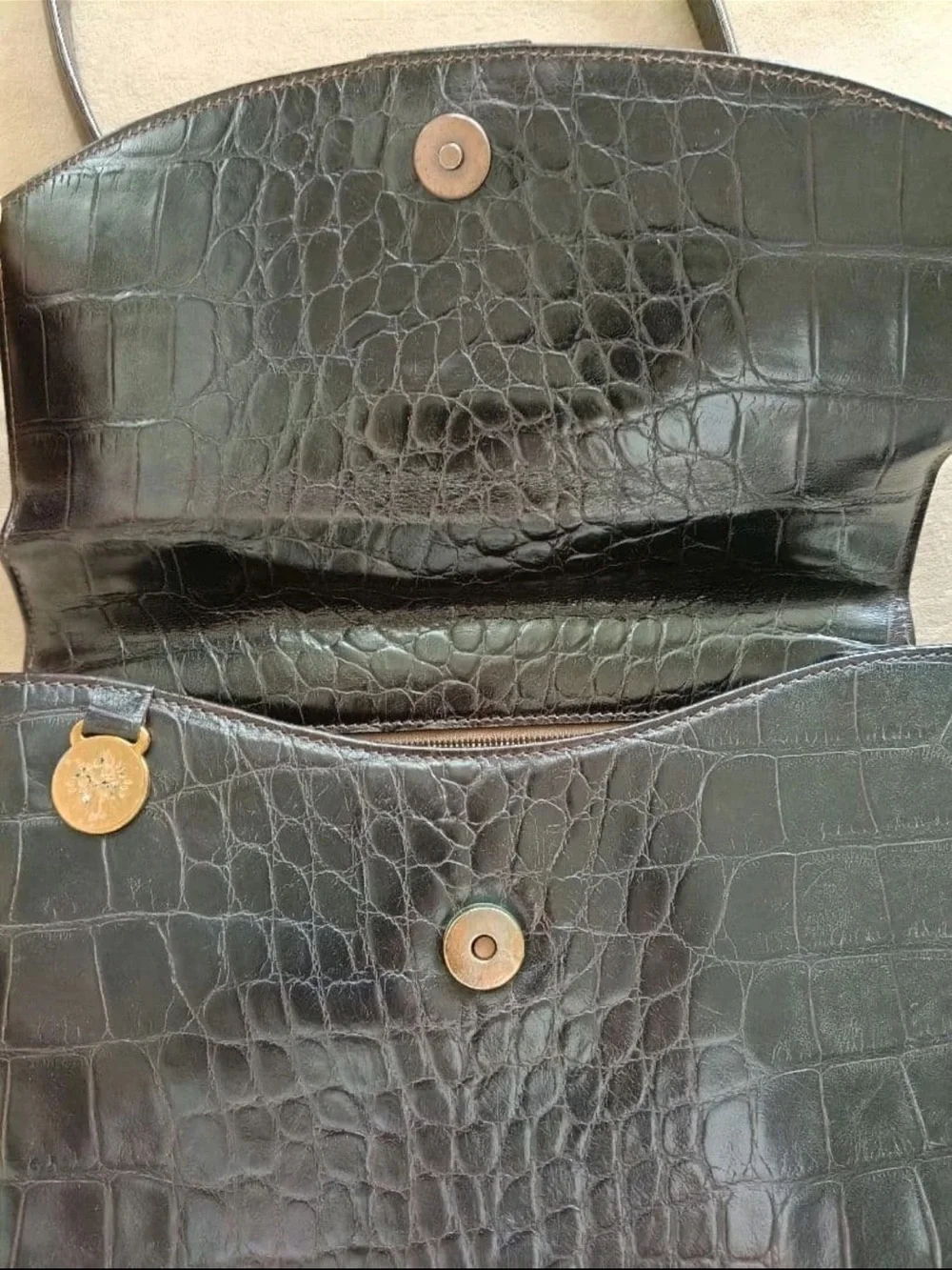 Mulberry Dark Brown Croc-Embossed Shoulder Bag